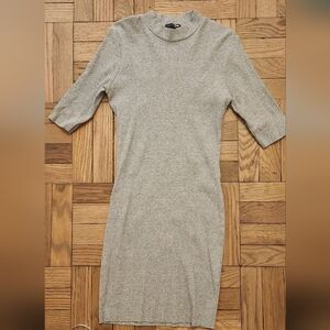 Gray Ribbed Knit Bodycon Dress